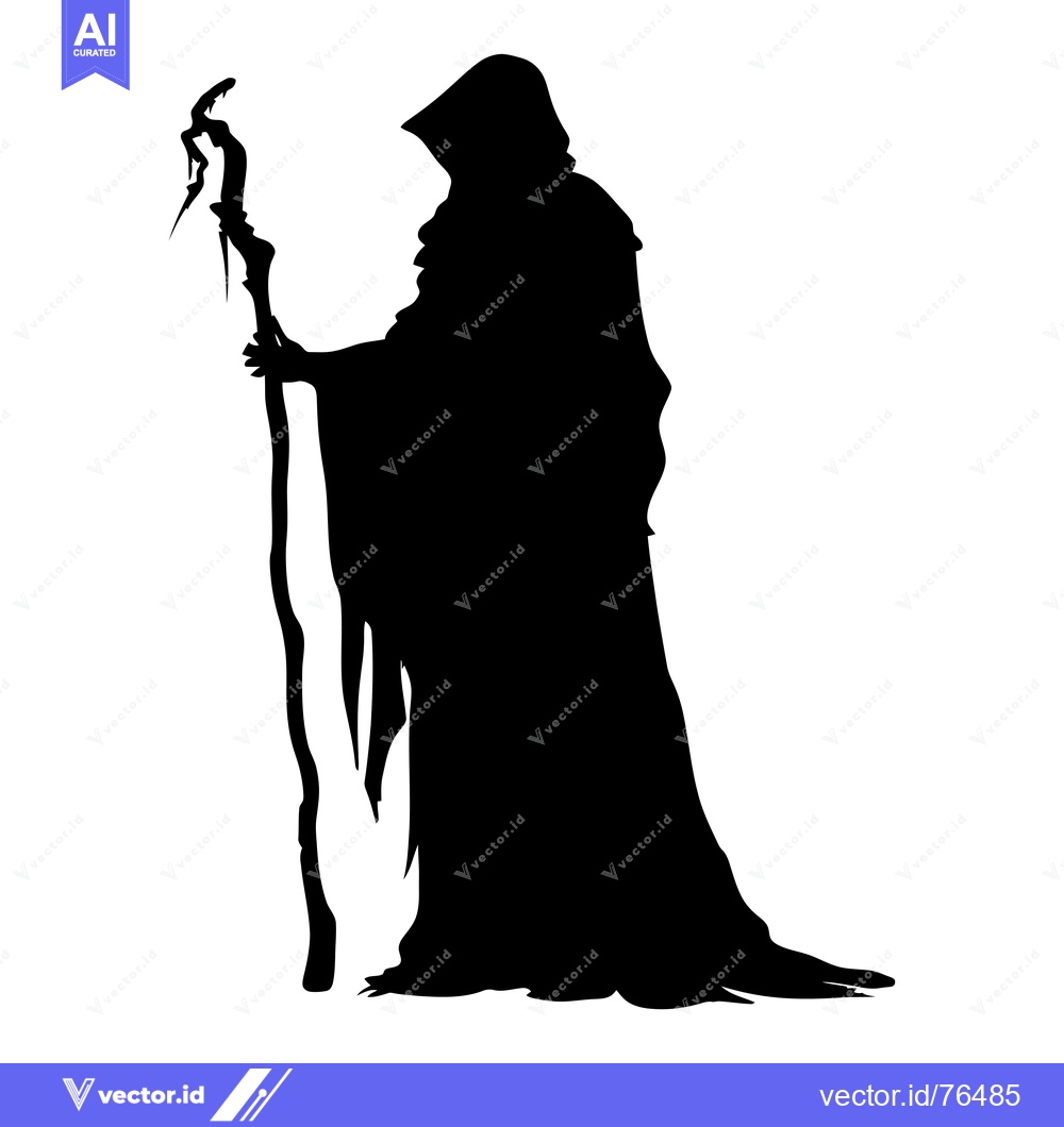 Premium Vector of Silhouette of a Figure in a Hooded Robe Holding a Staff