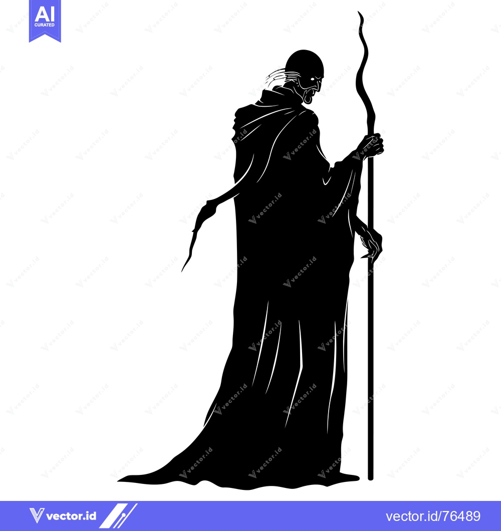 Premium Vector dari Silhouette of a Grim Reaper Holding a Staff