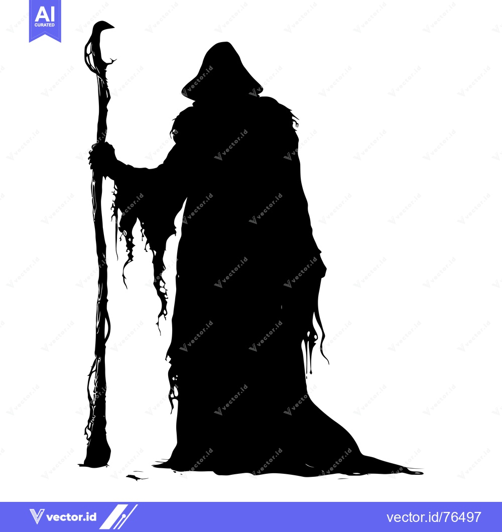 Premium Vector of Silhouette of a cloaked figure holding a staff
