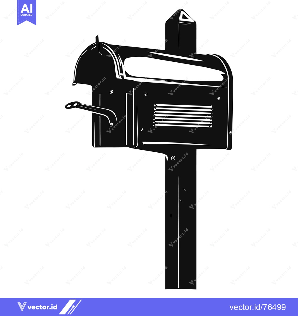 Premium Vector of Black and White Illustration of a Mailbox on a Post