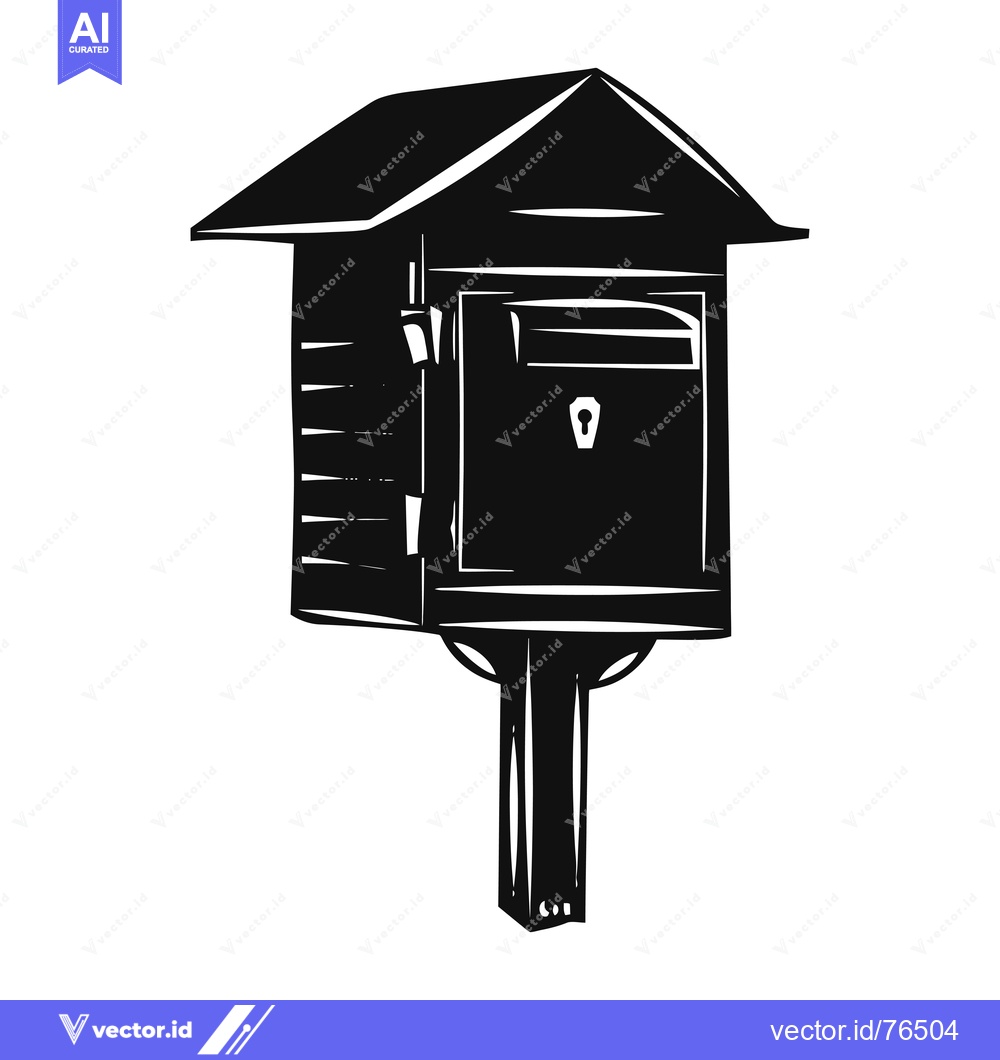 Premium Vector dari Black and White Illustration of a Mailbox on a Post