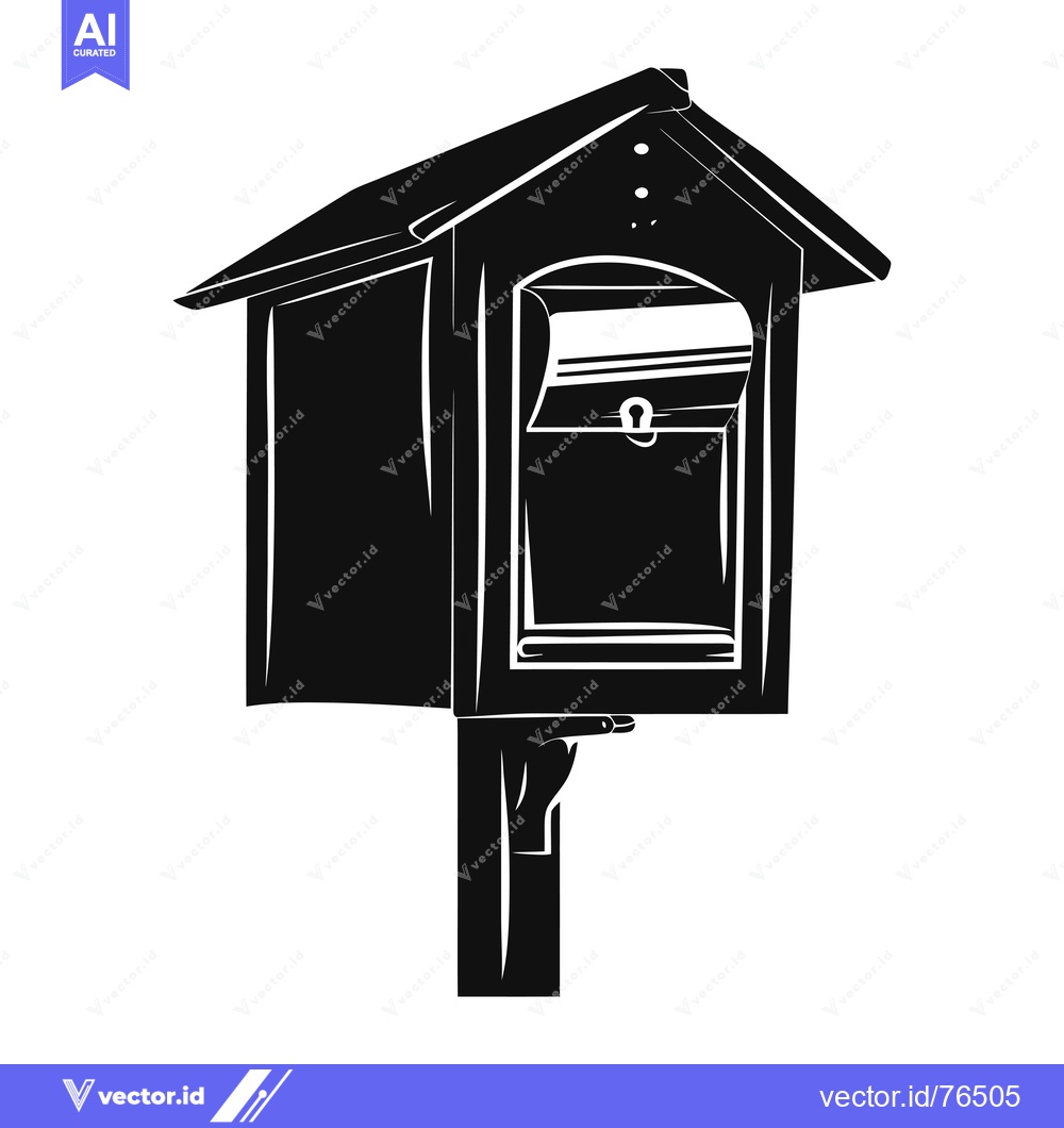Premium Vector dari Black and White Illustration of a Wooden Mailbox with an Open Flap