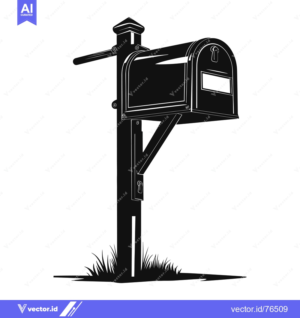 Premium Vector dari Black and White Silhouette of a Mailbox on a Post with Grass