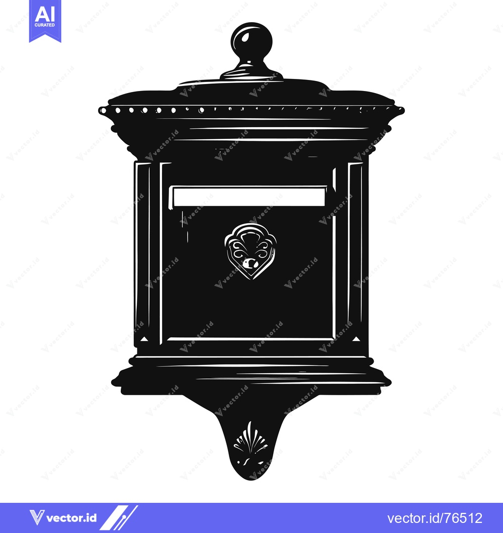 Premium Vector dari Ornate Black and White Silhouette of a Wall-Mounted Mailbox