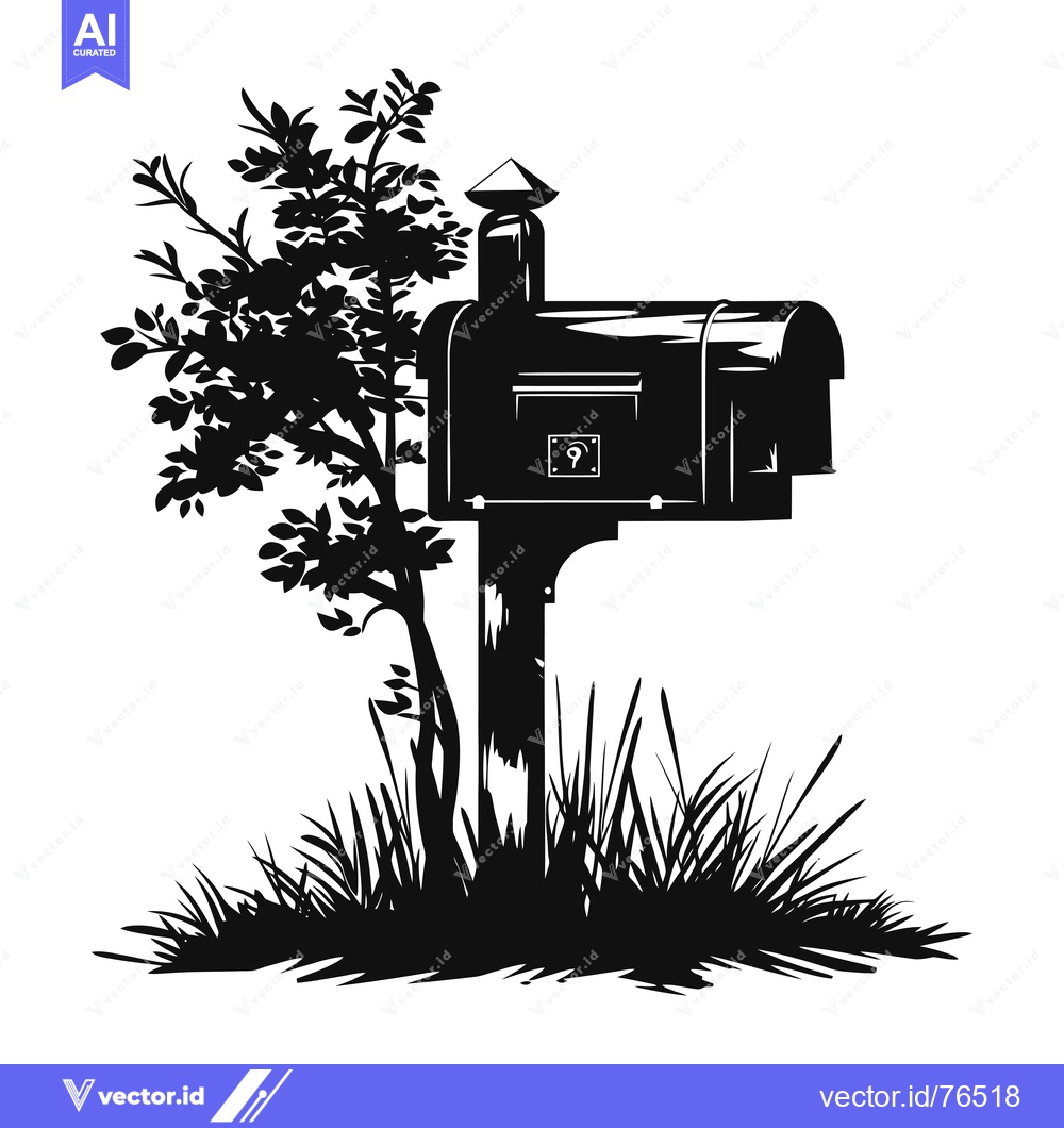 Premium Vector dari Silhouette of a Mailbox with a Bush and Grass
