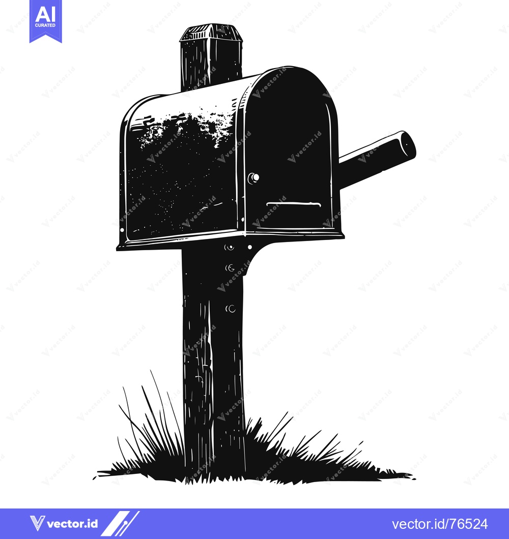 Premium Vector of Black and White Illustration of a Rural Mailbox