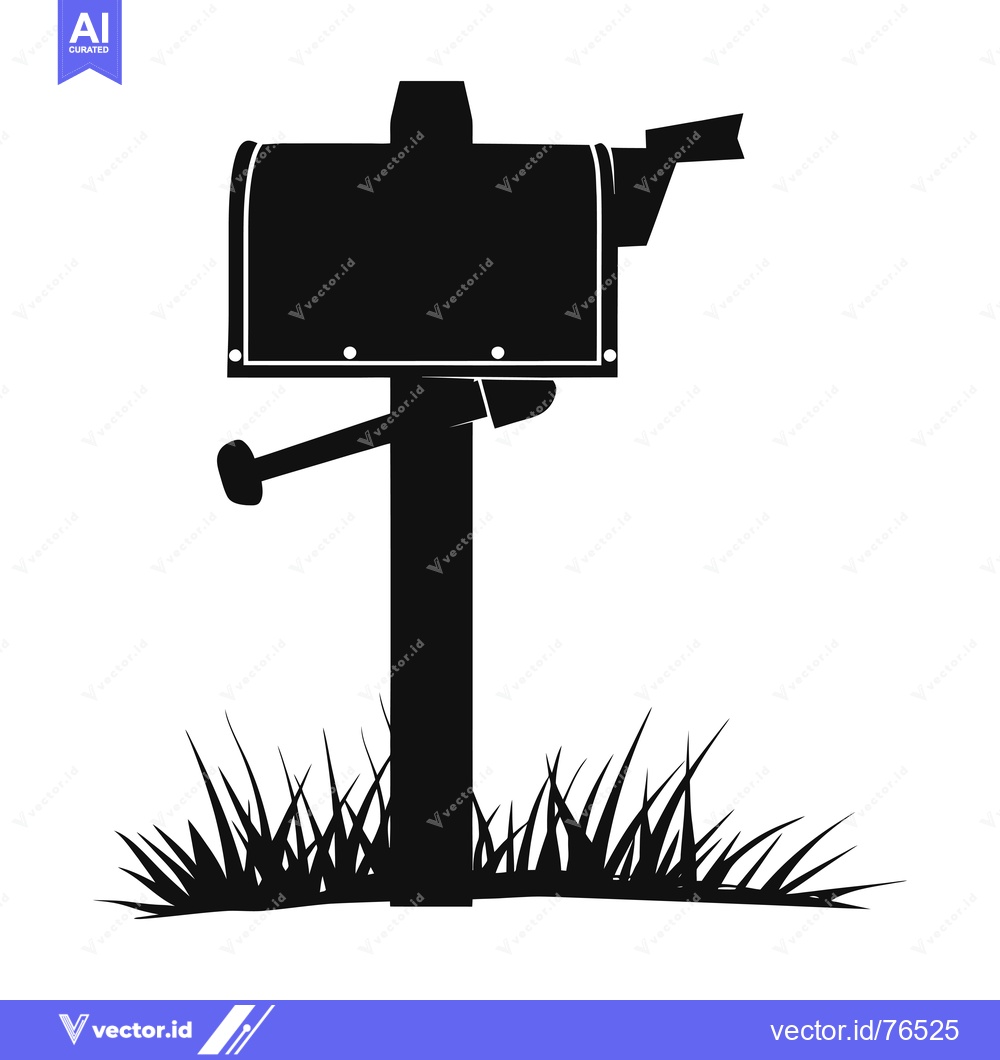 Premium Vector of A Silhouette of a Mailbox with a Flag Up in a Patch of Grass