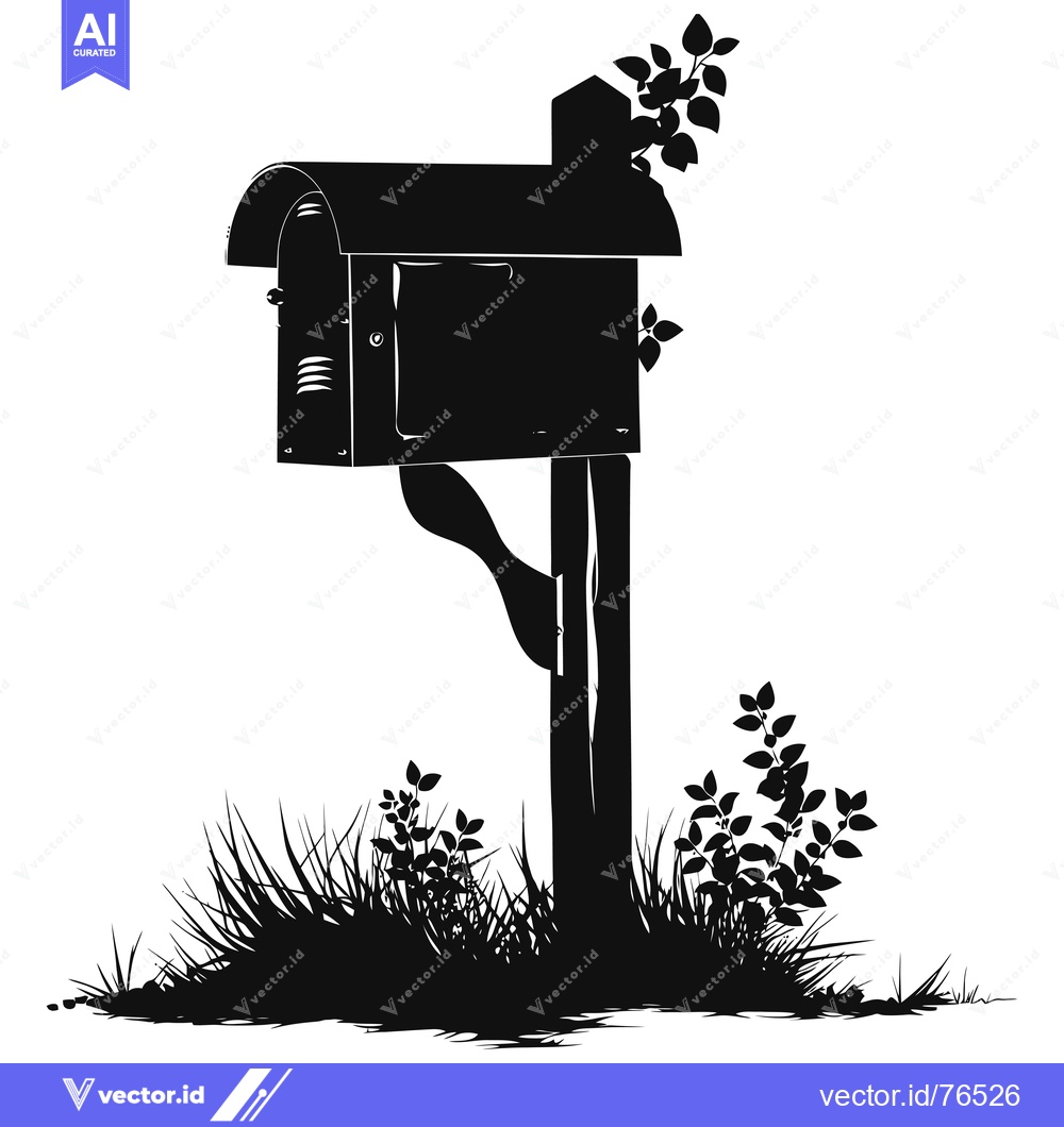 Premium Vector dari Black and White Silhouette of a Mailbox with Surrounding Grass and Pla