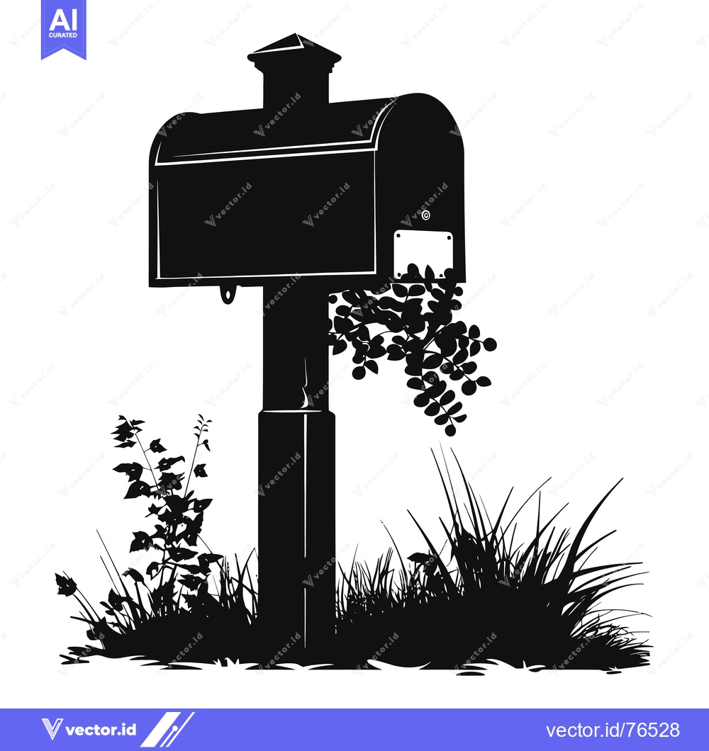 Premium Vector dari Black and White Silhouette of a Mailbox in Grass