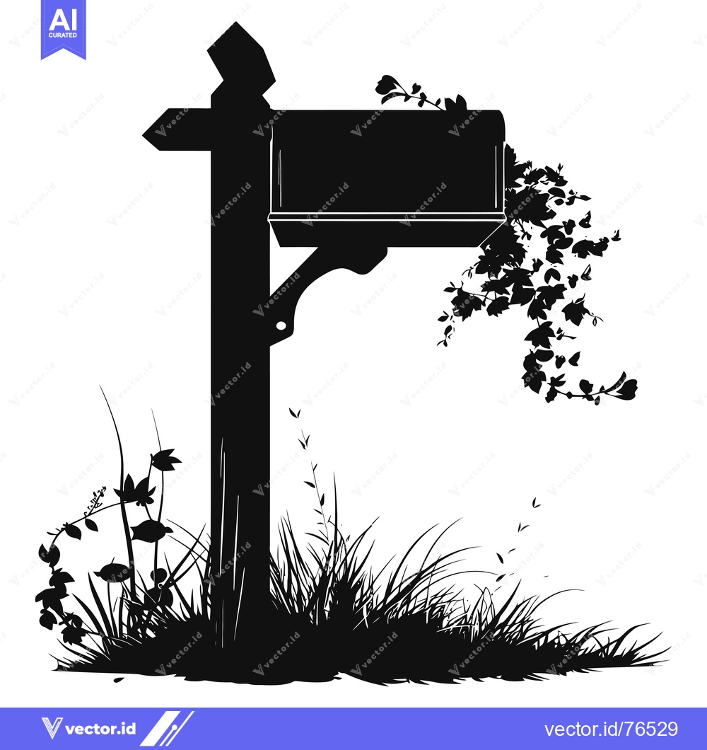 Premium Vector dari Silhouette of a Mailbox with Flowers and Grass