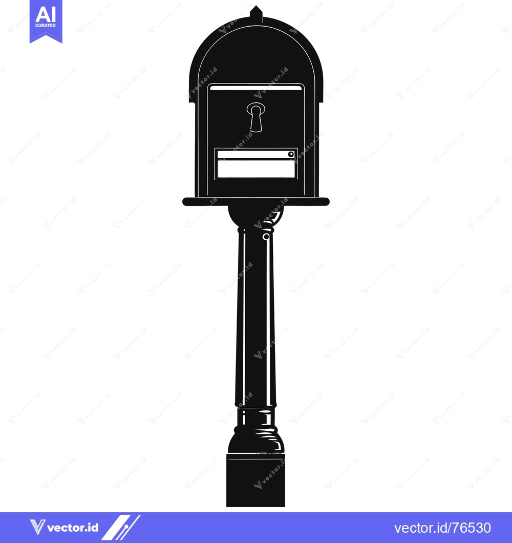 Premium Vector of Black and White Silhouette of a Mailbox on a Post