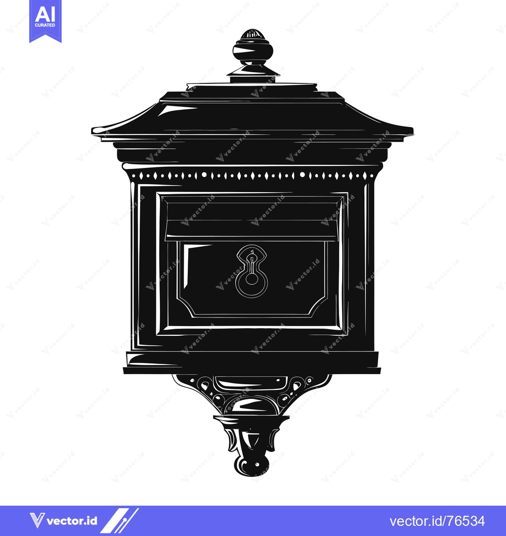 Premium Vector of Black and White Silhouette of an Ornate Mailbox