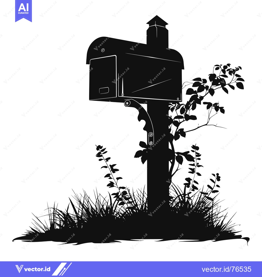 Premium Vector dari Silhouette of a Mailbox Surrounded by Grass and Foliage