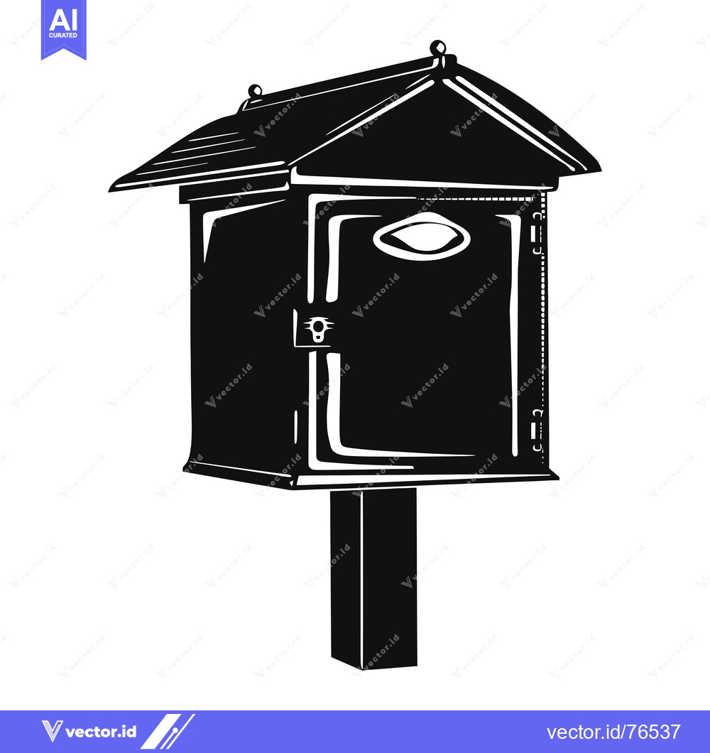 Premium Vector of Black and White Illustration of a Classic Mailbox with a Roof