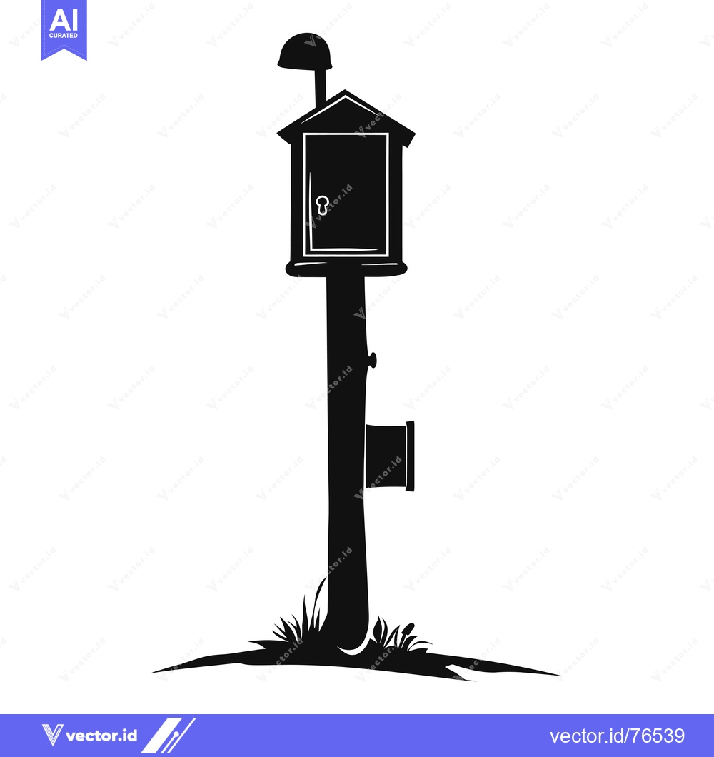 Premium Vector dari Black and White Silhouette of a Wooden Mailbox on a Pole