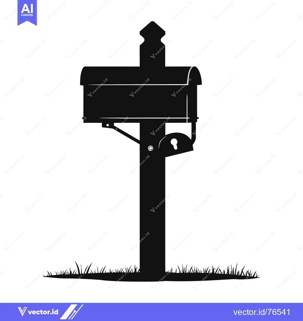 Premium Vector of Black Silhouette of a Mailbox with Grass