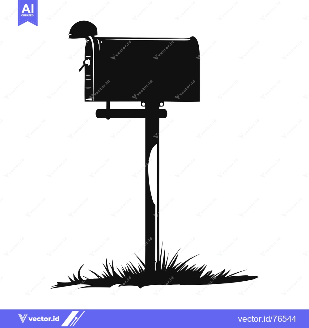 Premium Vector dari Black and White Silhouette of a Mailbox with a Grassy Base