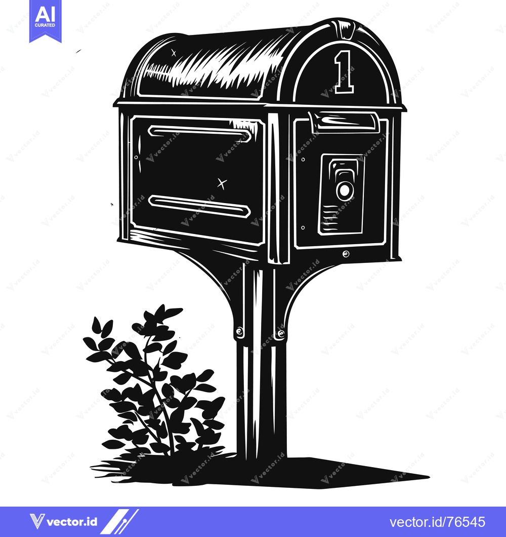 Premium Vector dari Black and White Illustration of a Mailbox with a Number One on it