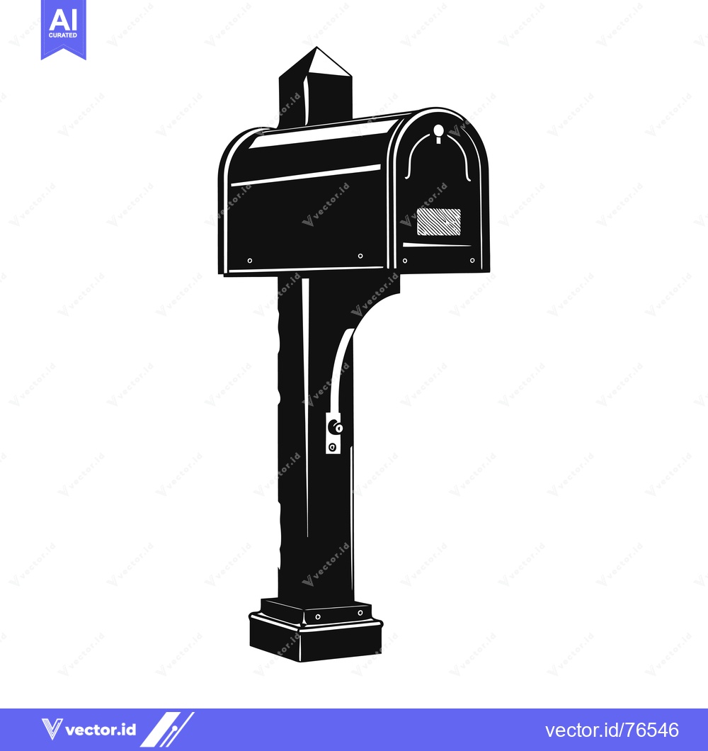 Premium Vector of Black and White Silhouette of a Mailbox on a Post