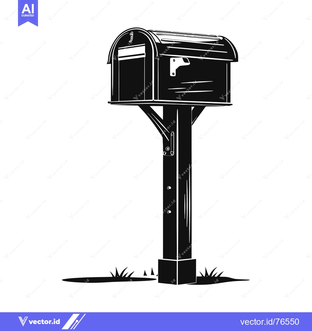 Premium Vector dari Black and White Silhouette of a Mailbox with a Wooden Post