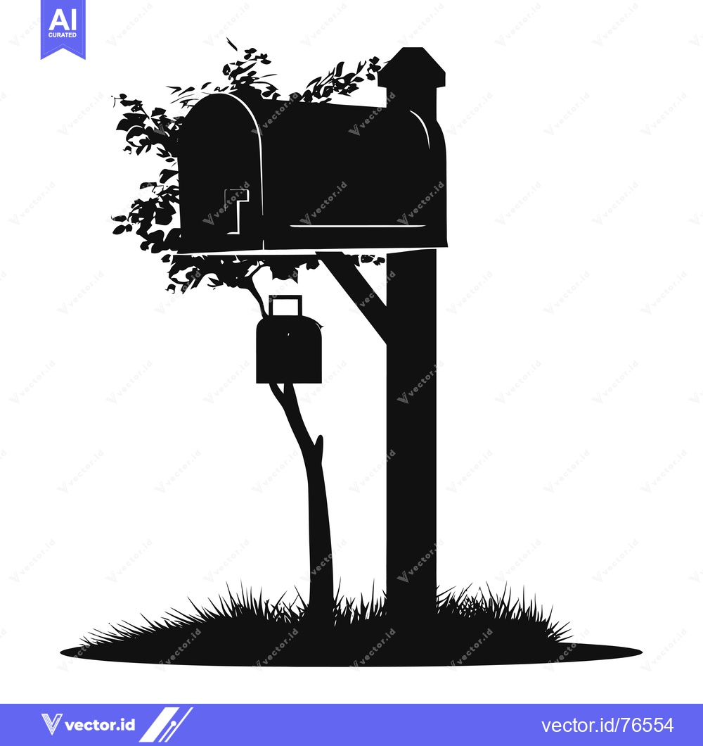 Premium Vector dari Silhouette of a Mailbox with a Post and Surrounding Greenery