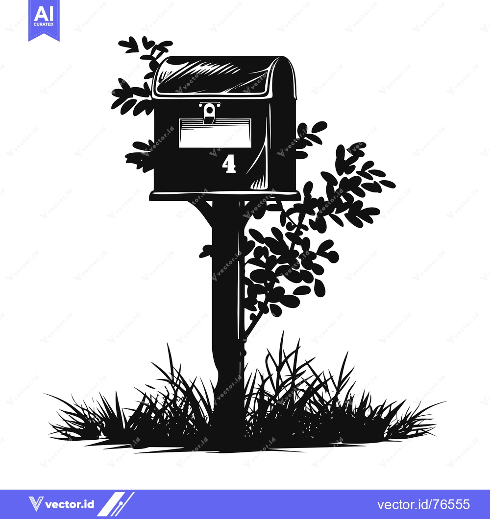 Premium Vector dari Silhouette Mailbox with Foliage and Grass