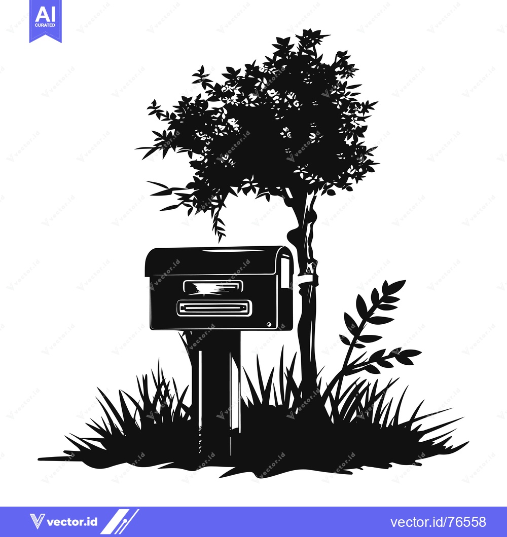 Premium Vector of Black and White Silhouette of a Mailbox Under a Tree