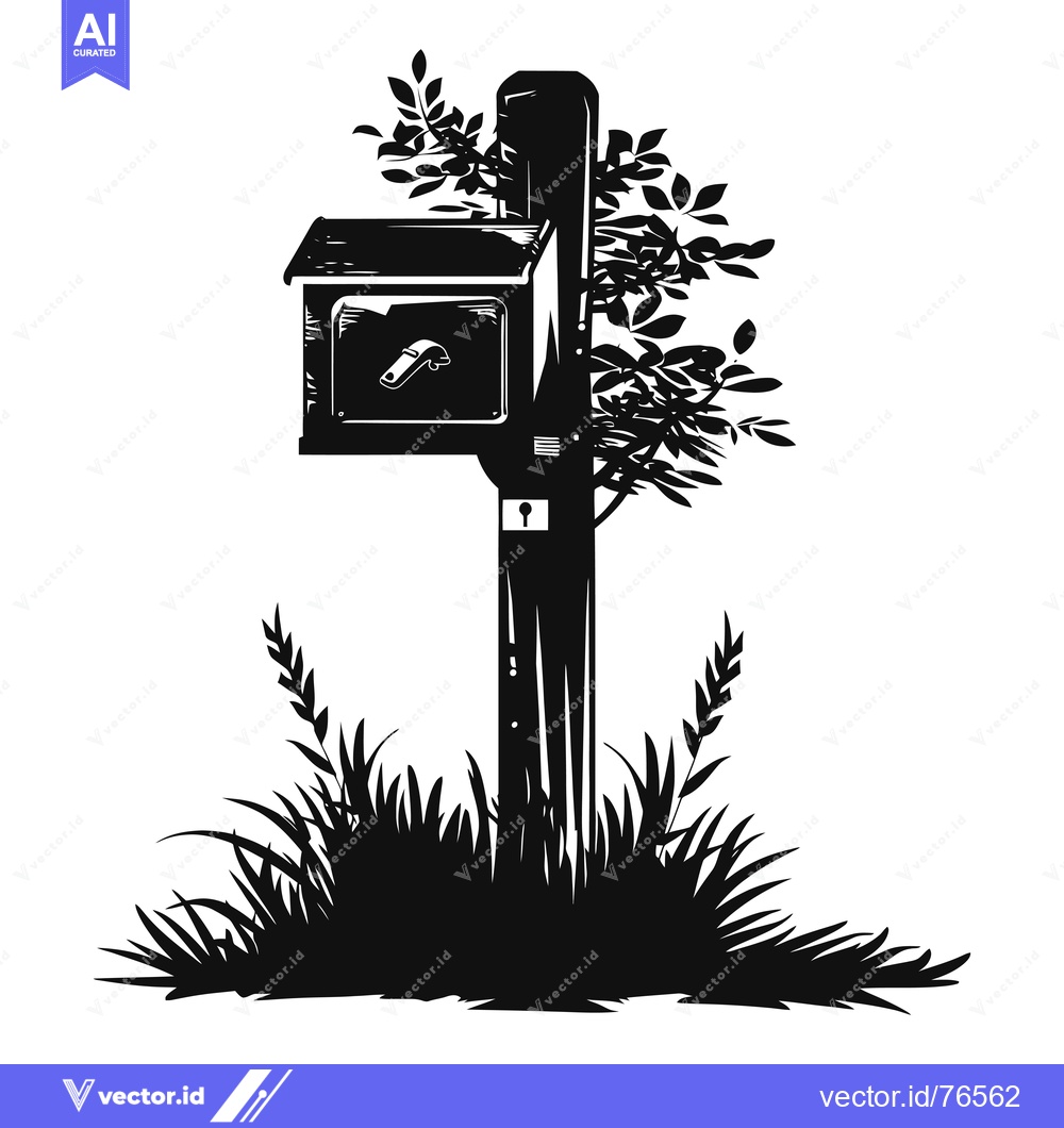 Premium Vector dari Black and White Silhouette of a Rural Mailbox