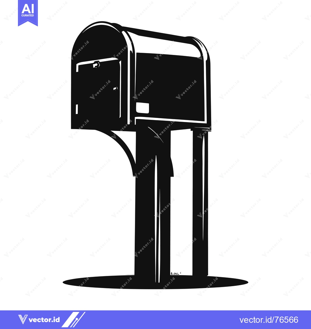 Premium Vector of Black and White Silhouette of a Mailbox with Post
