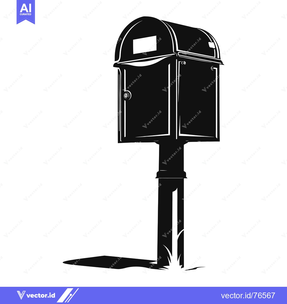 Premium Vector of Black and White Silhouette of a Mailbox on a Post