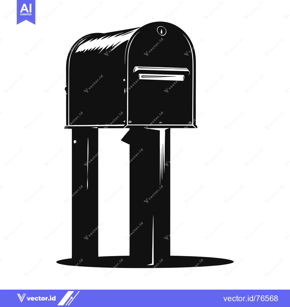 Premium Vector dari Black and White Illustration of a Mailbox on a Stand