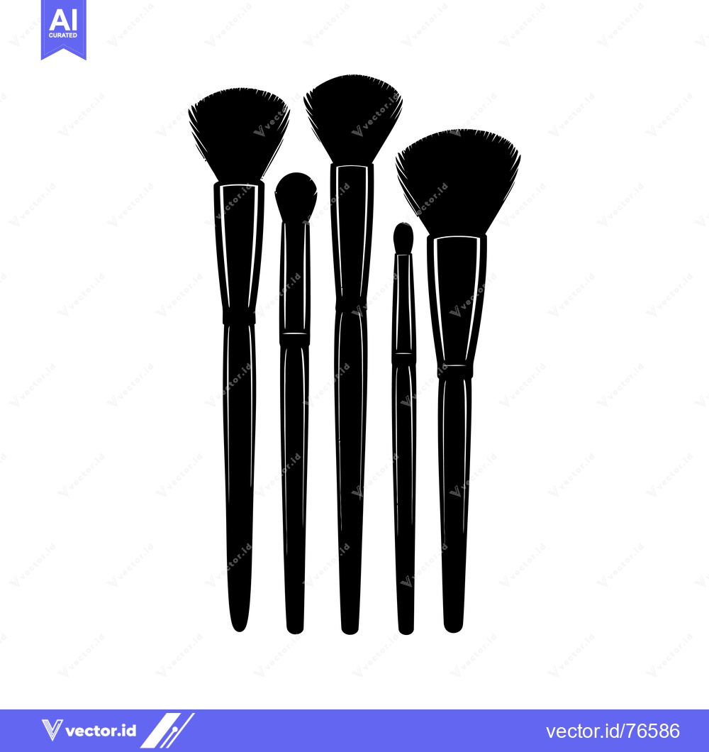 Premium Vector of Black Silhouettes of Five Makeup Brushes