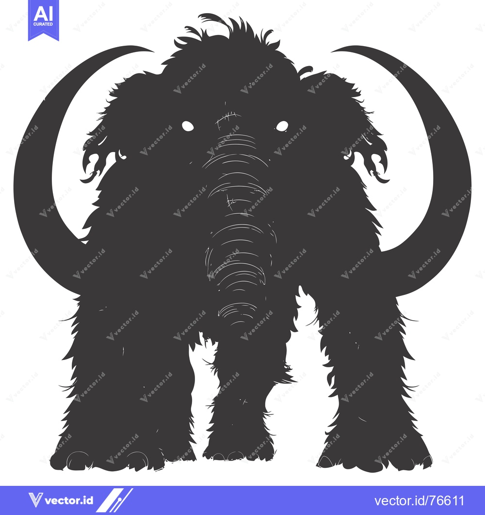 Premium Vector dari Silhouette of a Woolly Mammoth with Curved Tusks
