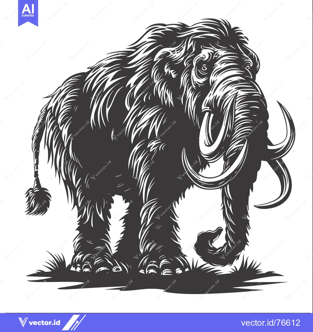 Premium Vector dari A Woolly Mammoth Standing in a Grassy Field