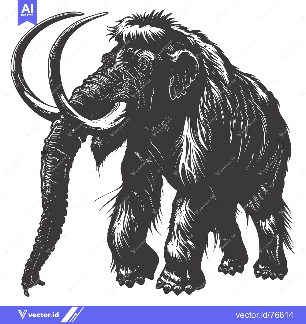 Premium Vector of A Detailed Illustration of a Woolly Mammoth with Curved Tusks