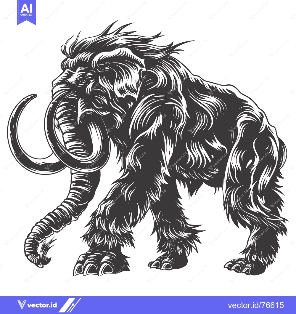 Premium Vector of A detailed illustration of a woolly mammoth with intricate fur and tus