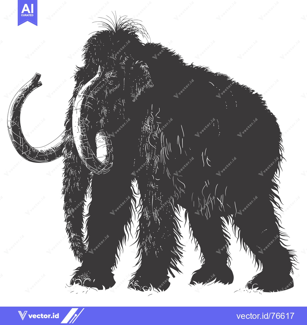 Premium Vector of A Detailed Illustration of a Woolly Mammoth with a Curved Tusk