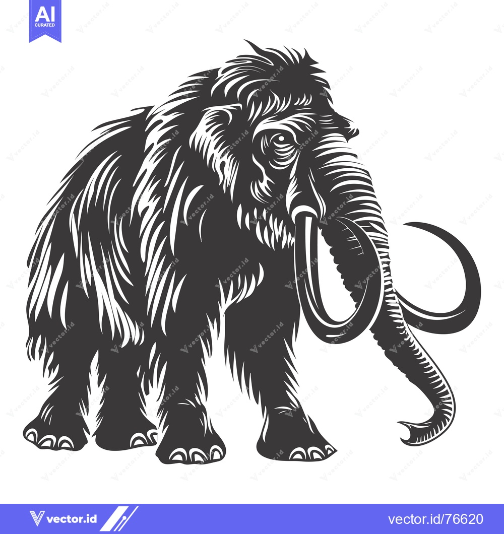 Premium Vector of Black and White Illustration of a Woolly Mammoth