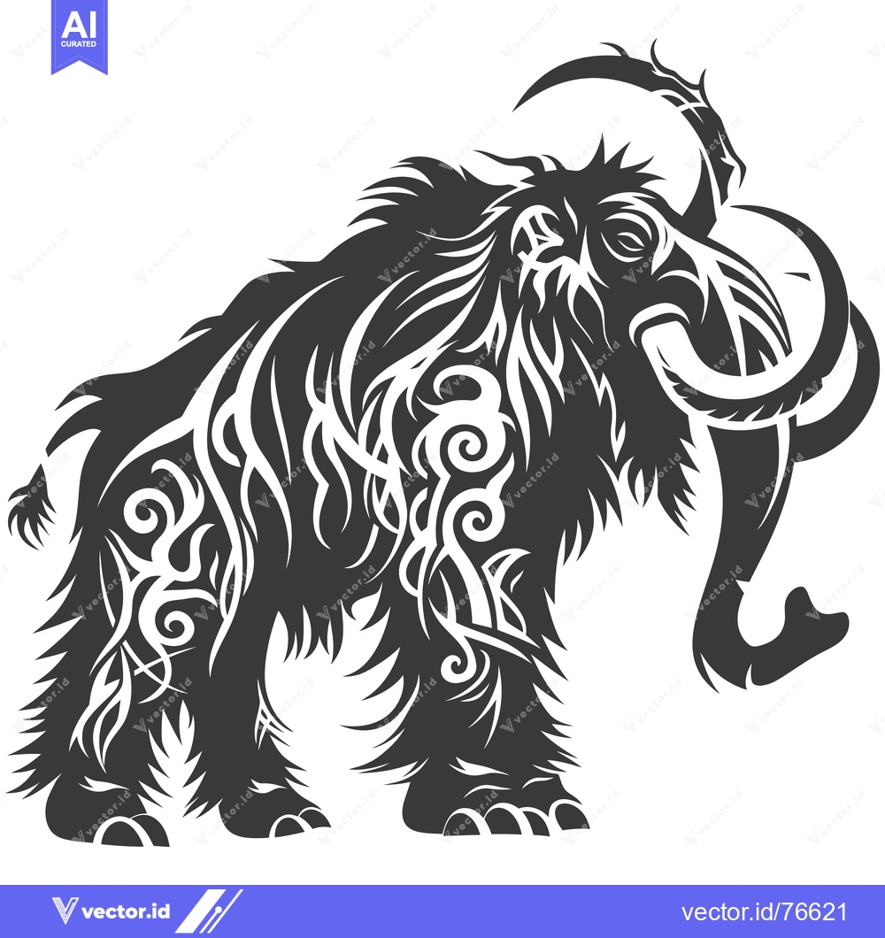 Premium Vector of Tribal Style Mammoth Silhouette with Intricate Details