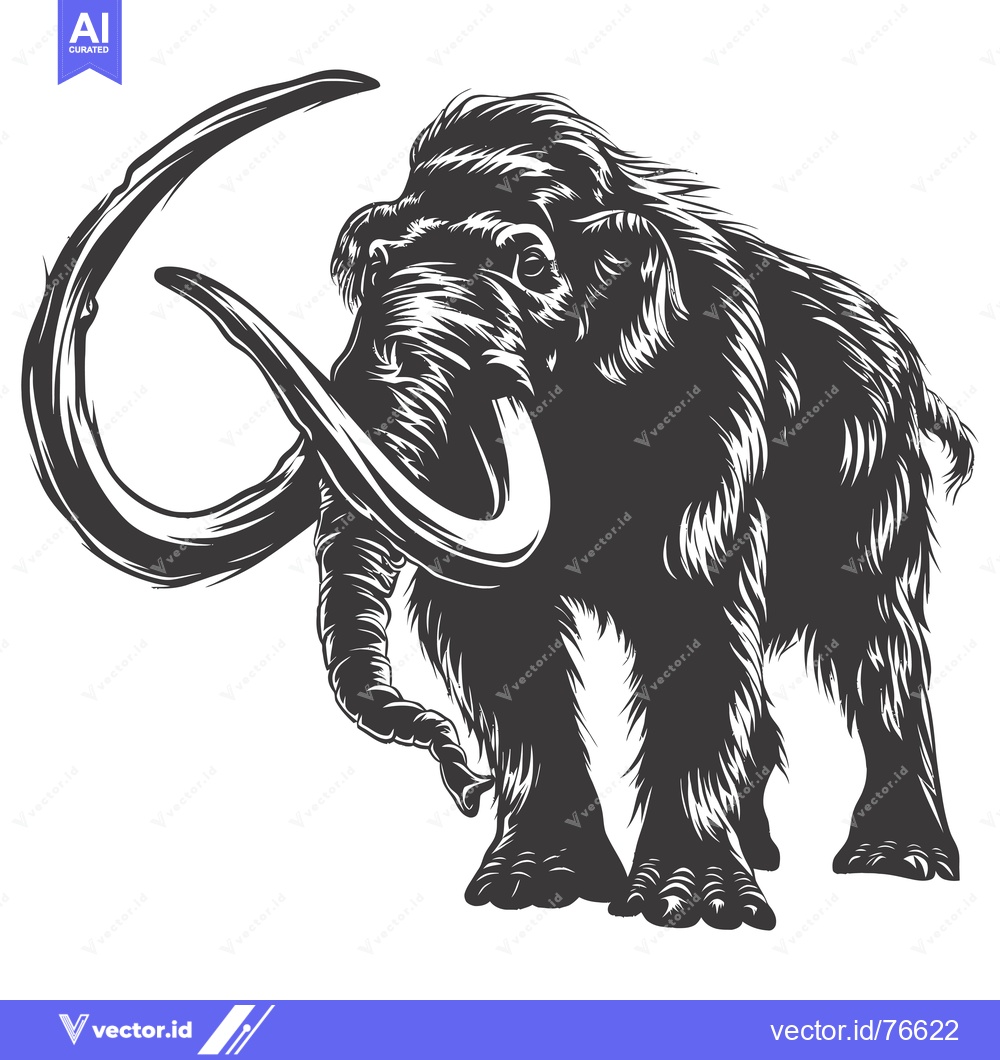 Premium Vector of A Detailed Illustration of a Woolly Mammoth with its Trunk Up