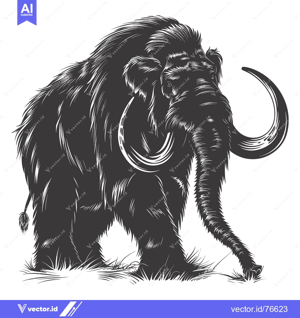 Premium Vector dari A Woolly Mammoth Stands Tall in a Black and White Illustration