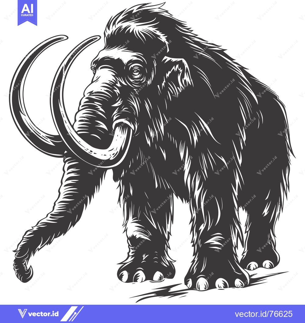 Premium Vector of A Detailed Illustration of a Woolly Mammoth with Curved Tusks