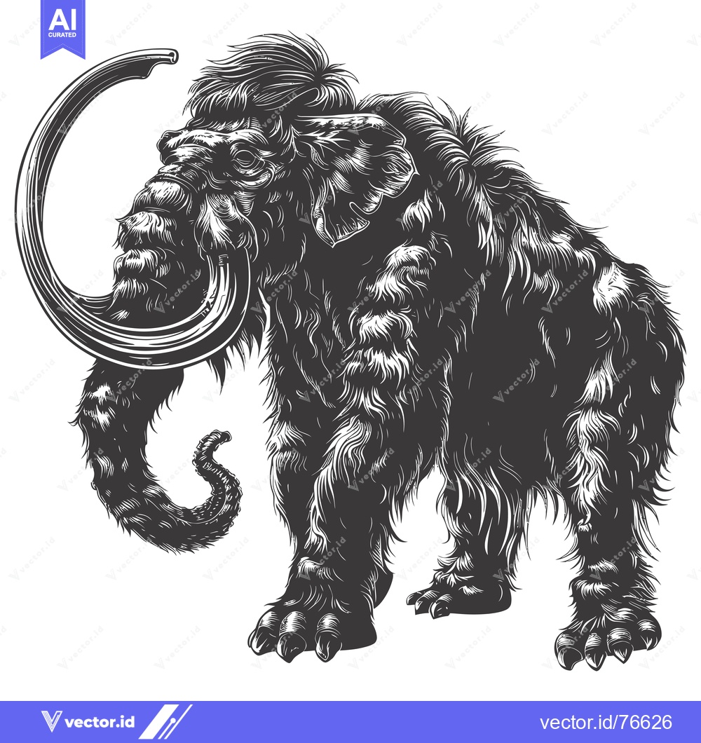 Premium Vector of Detailed Illustration of a Woolly Mammoth with Long Curved Tusks