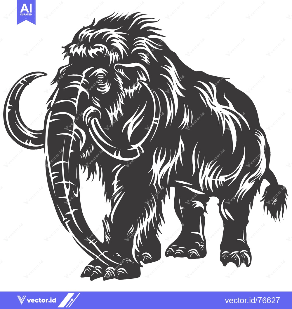 Premium Vector dari A Stylized Black and White Illustration of a Woolly Mammoth