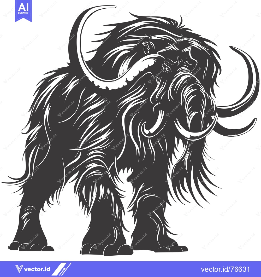 Premium Vector dari A Silhouette of a Woolly Mammoth with Curved Tusks