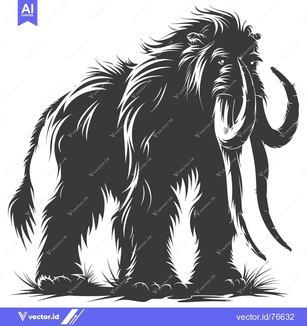Premium Vector of Black and White Silhouette of a Woolly Mammoth
