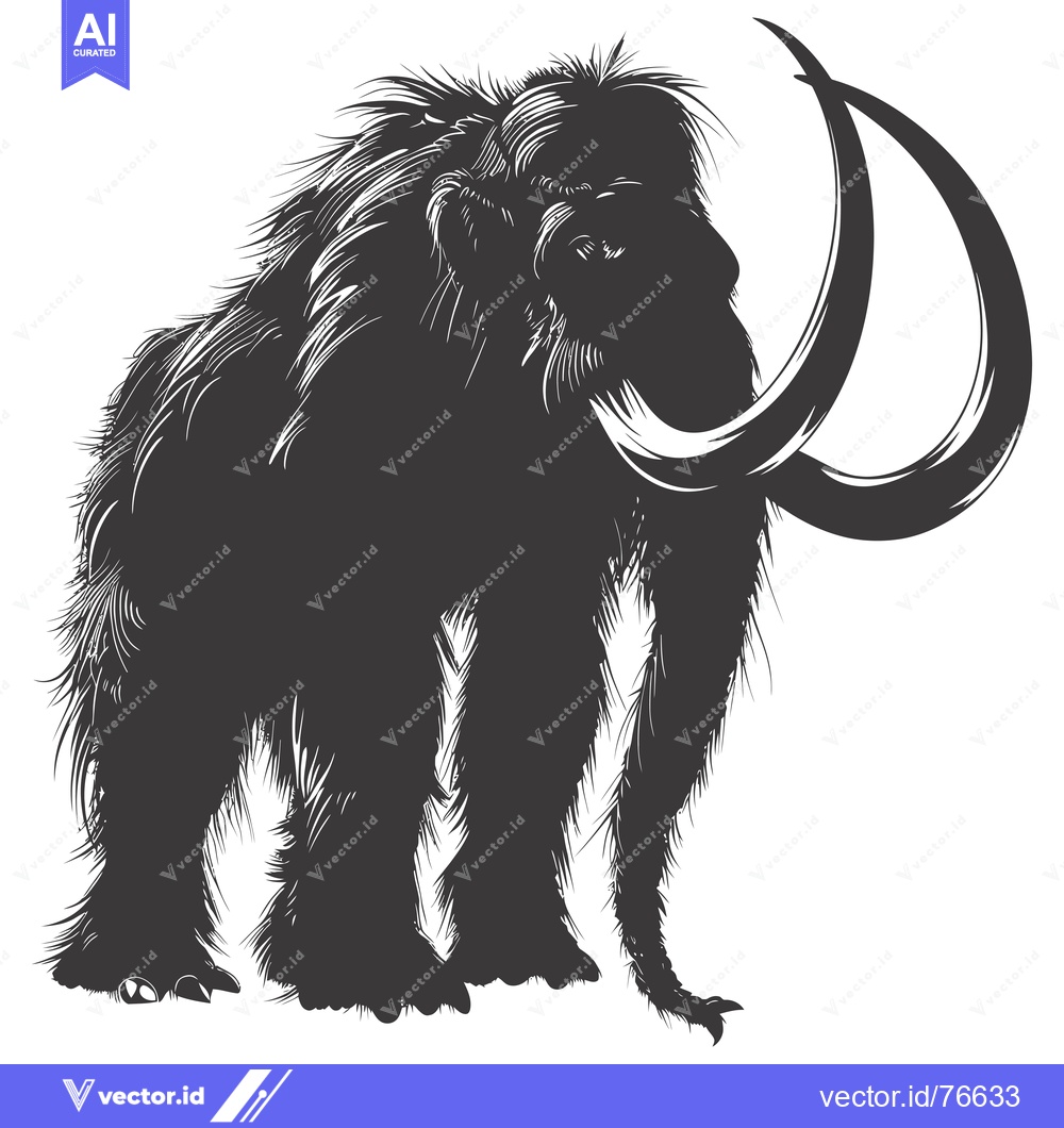 Premium Vector of Silhouetted Woolly Mammoth with Curved Tusk
