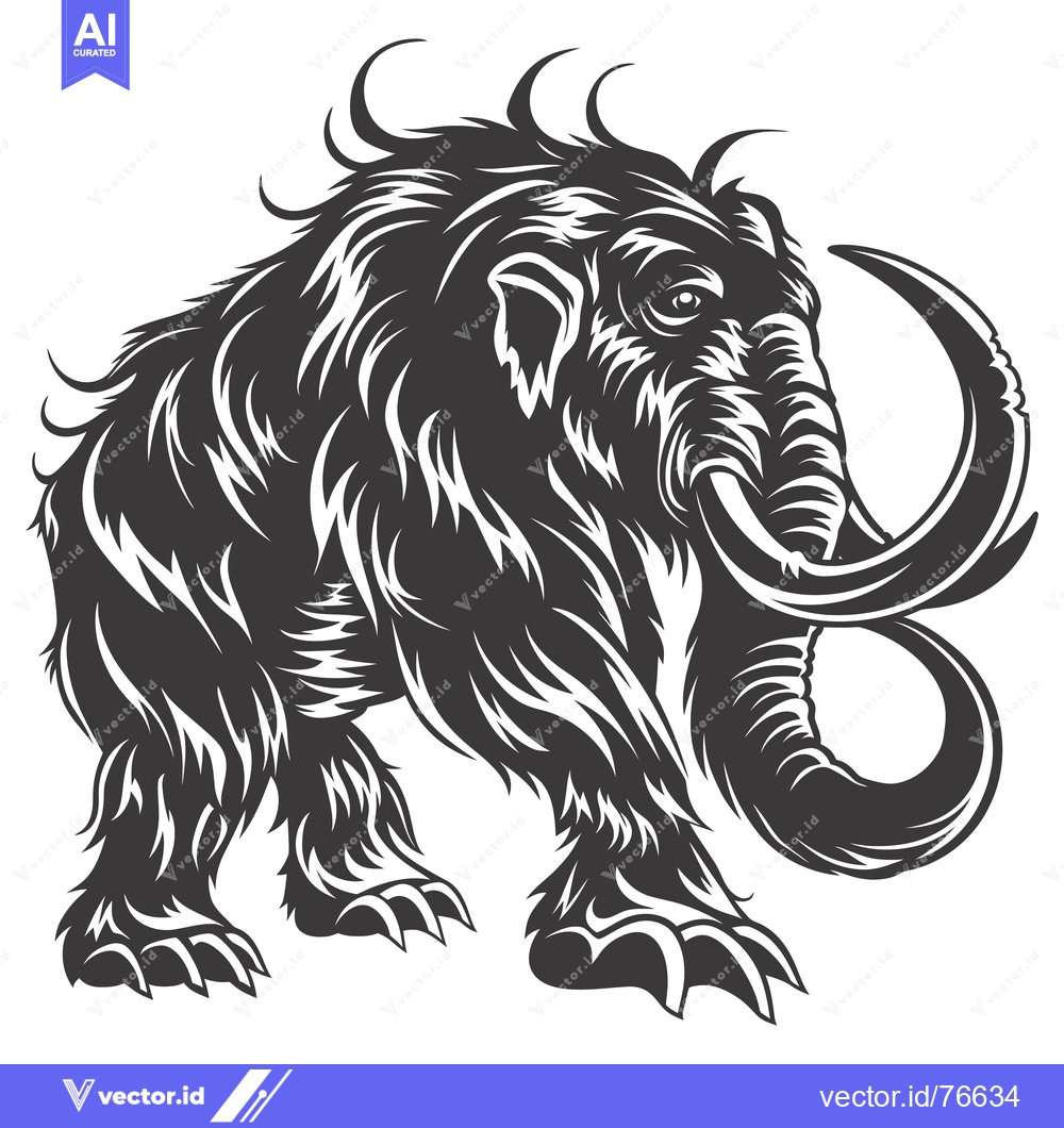 Premium Vector dari Black and White Illustration of a Woolly Mammoth