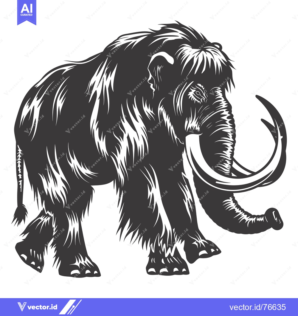 Premium Vector dari A Detailed Black and White Illustration of a Woolly Mammoth