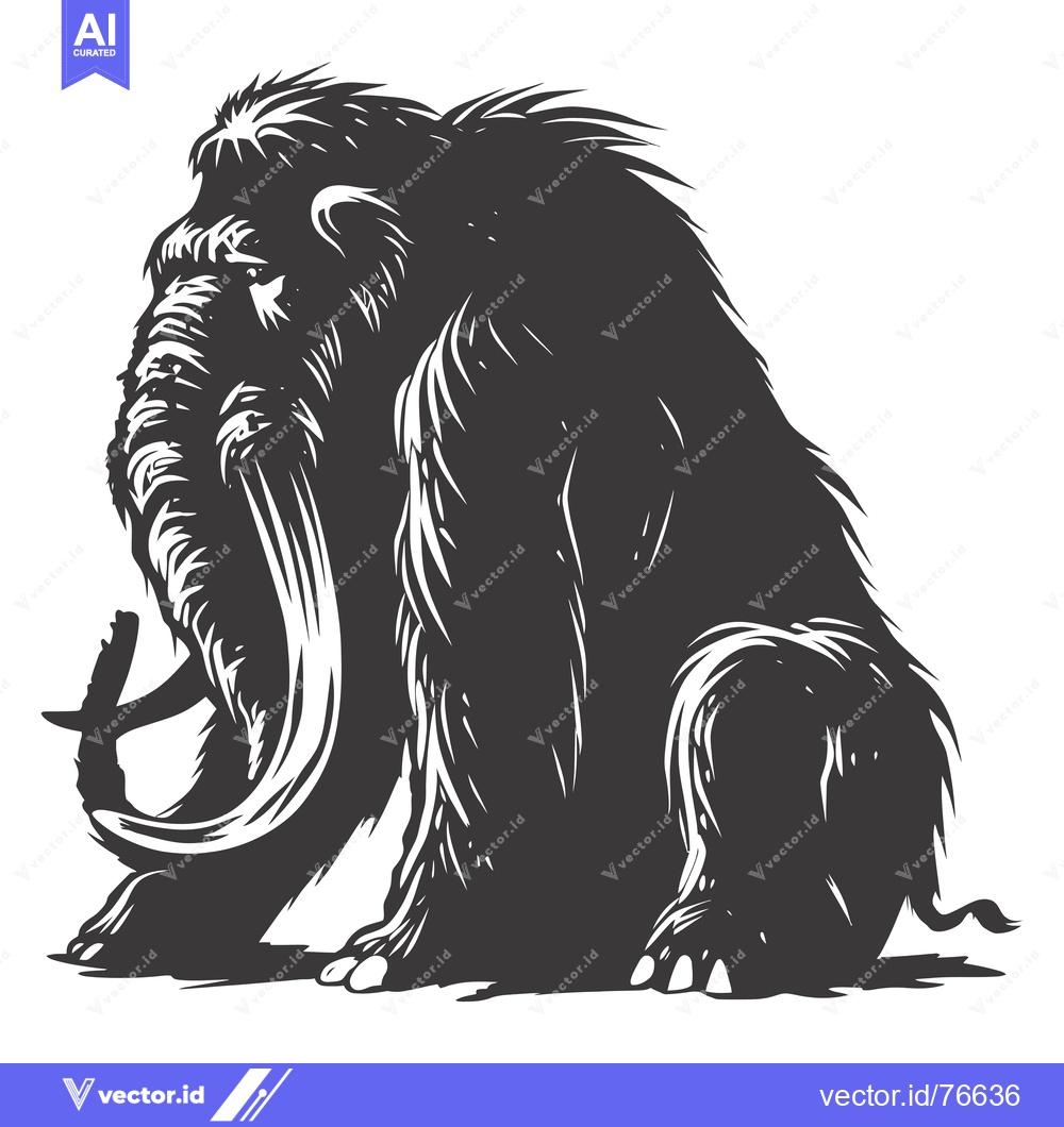 Premium Vector of A Black and White Illustration of a Sitting Woolly Mammoth